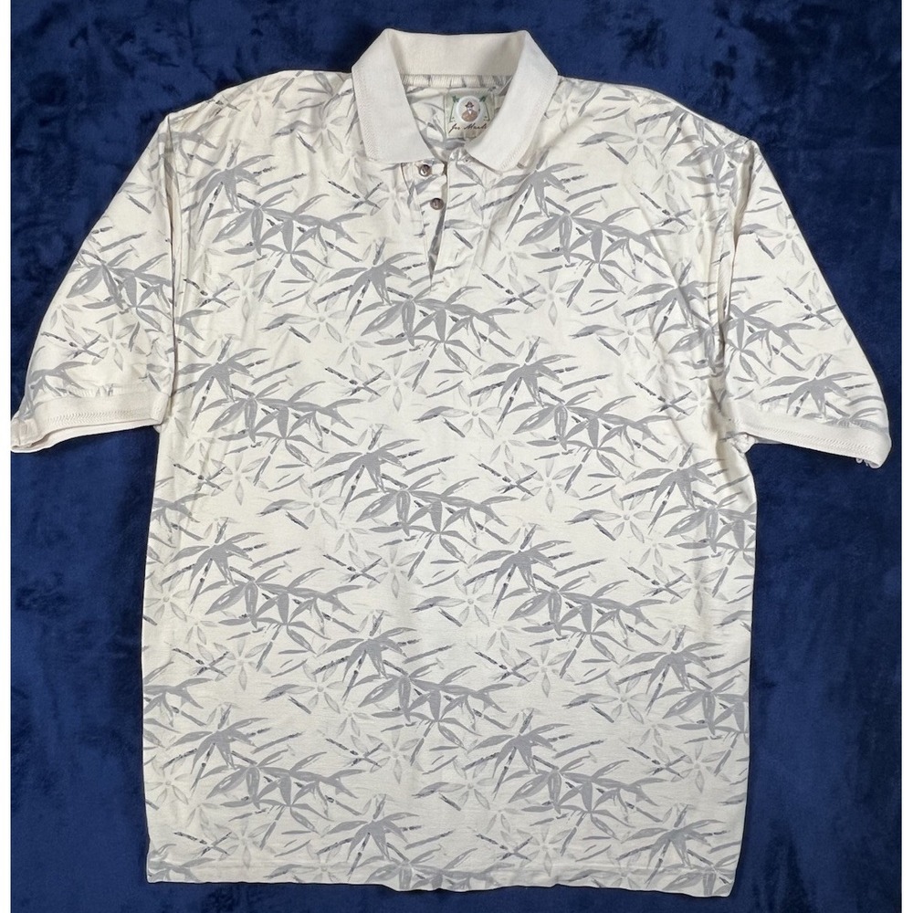Joe Marlin Polo Shirt Men's Size 2X Ivory Ribbed Cotton Blend Bamboo Print - Picture 1 of 9